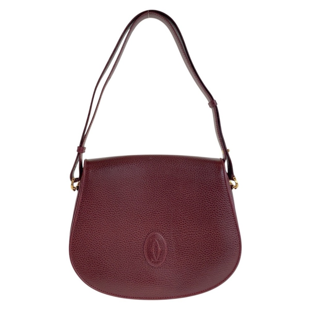 CARTIER Must Line Wine Red Bordeaux Leather Shoulder Bag with Gold Hardware for